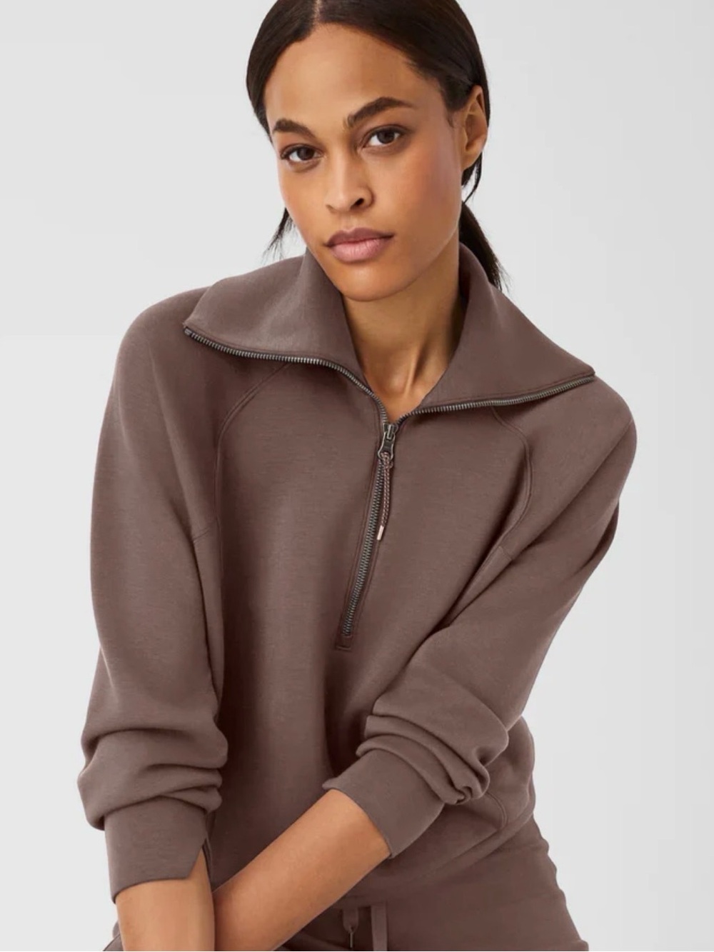 SPANX AirEssentials Half Zip Sweatshirt Taupe Gray Medium
